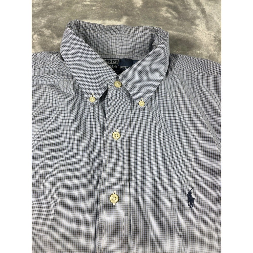 Polo Ralph Lauren Yarmouth Button Up Shirt Mens 16 40/41 Blue Micro Check